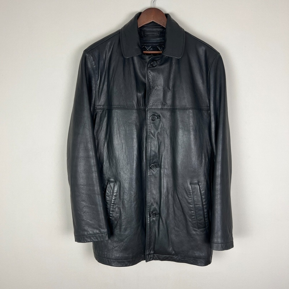 Knoles & Carter Italian Lamb Skin‎ Leather Jacket Mens Medium Black Button Lined